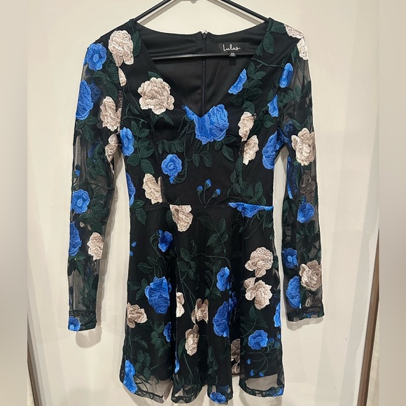 Lulus Dresses & Skirts - NWOT Sheer luck Lulus Black floral print embroidered skater dress XS